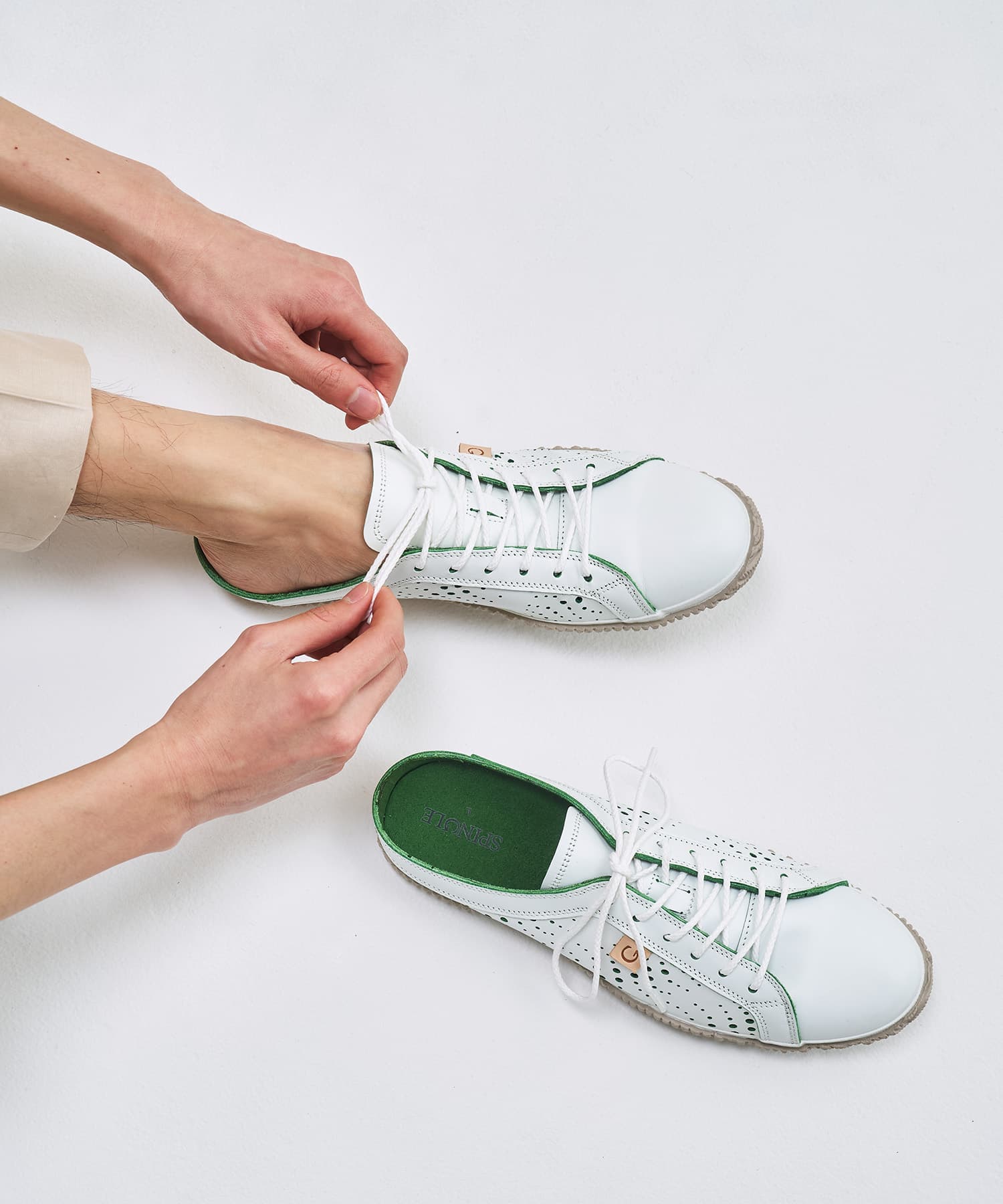 SP-721 White/Green | 国産ハンドメイド スニーカー スピングル