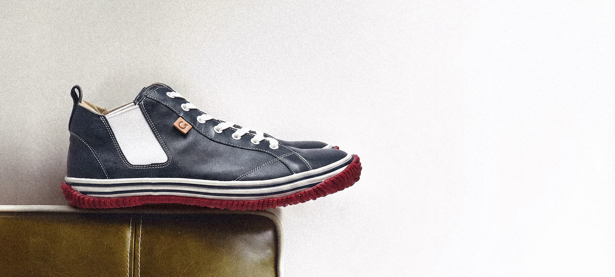 カンガルーレザーのサイドゴアシューズSP-442 Navy/Red
