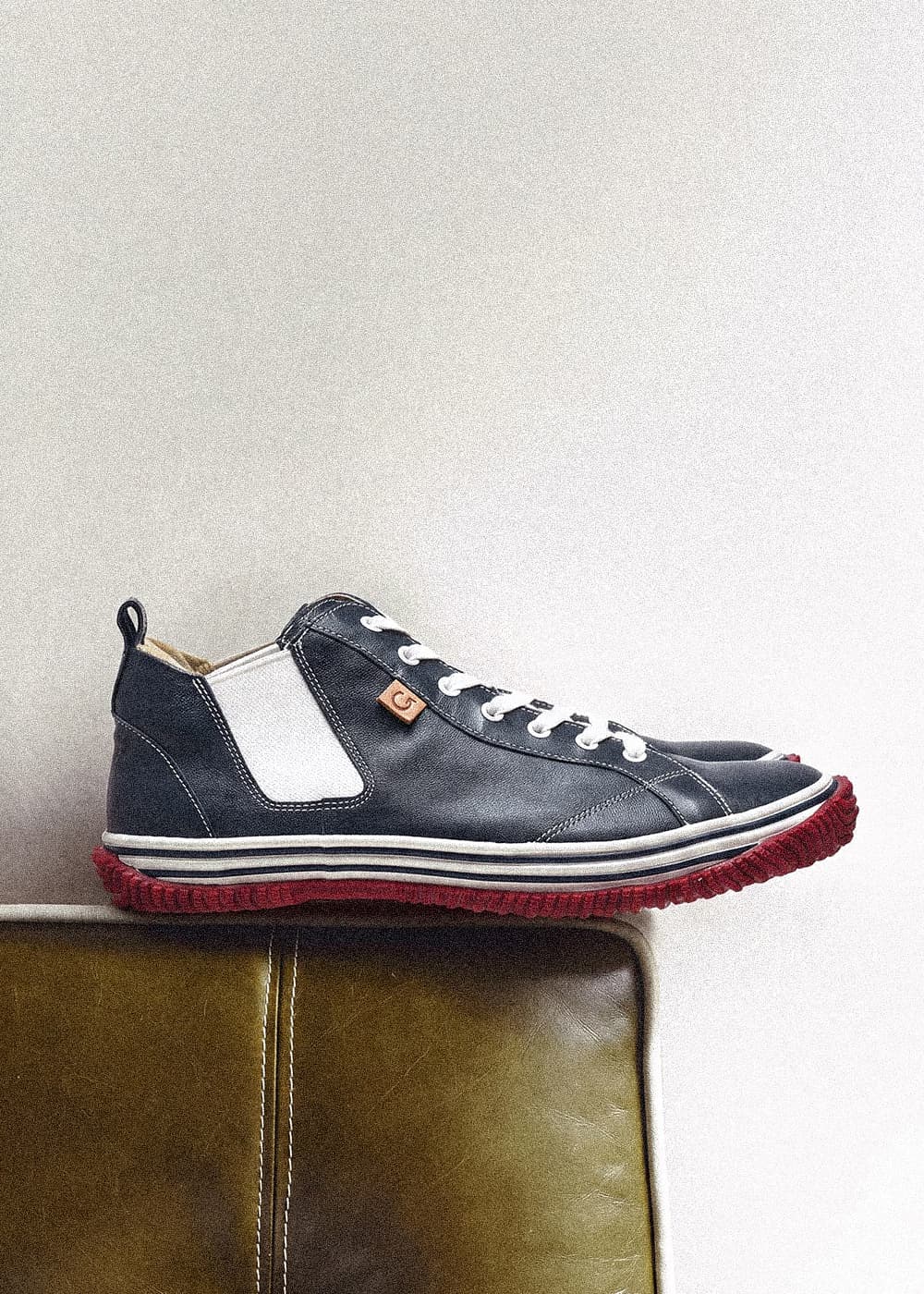 カンガルーレザーのサイドゴアシューズSP-442 Navy/Red